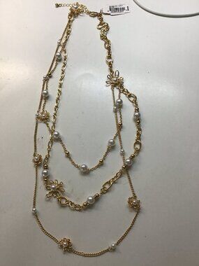 Dillards New 3-Strand Gold with Pearls and Flowers Necklace
